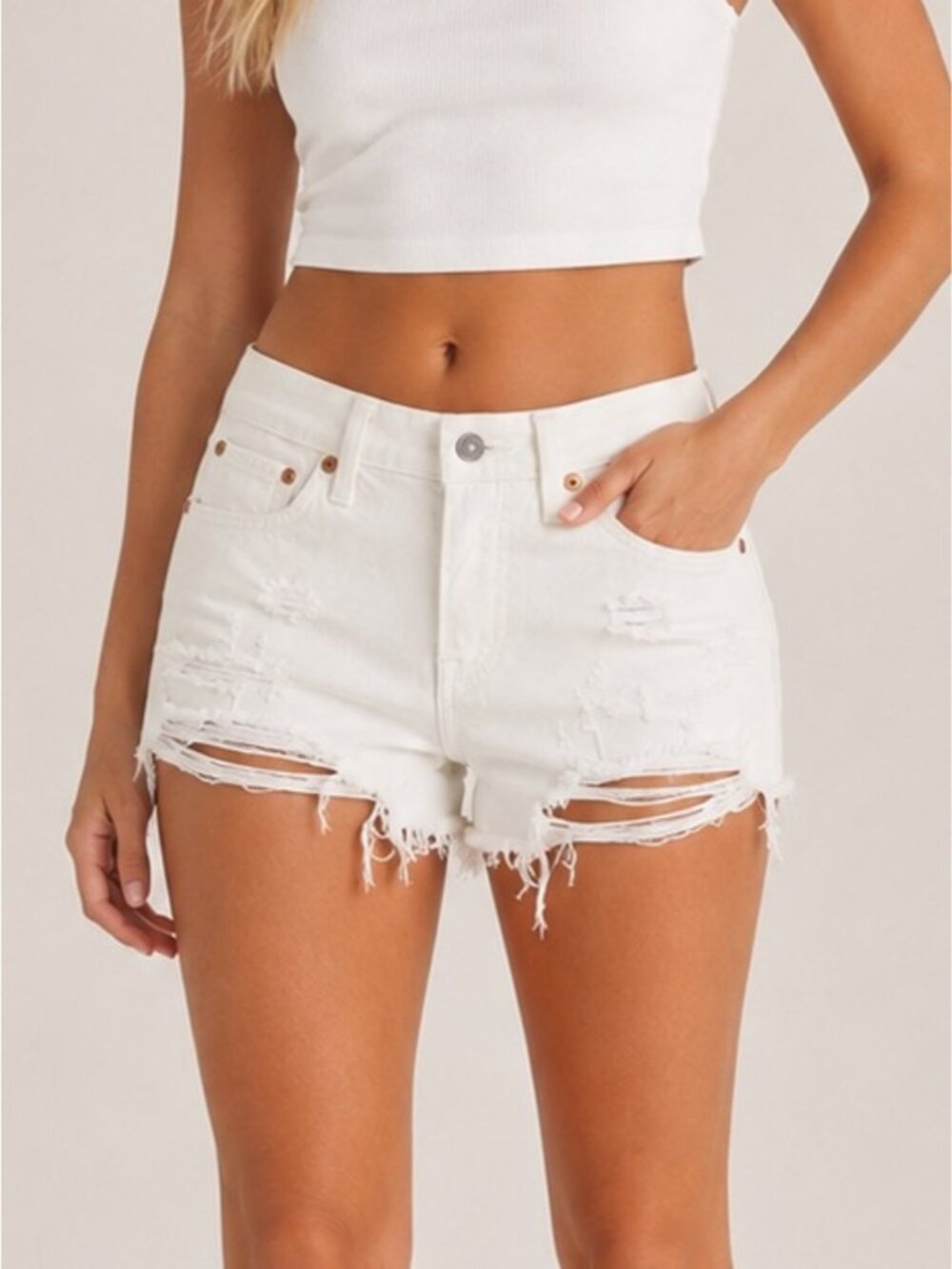 Levi’s White Distressed Denim Shorts Size 24